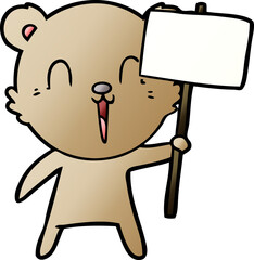 happy cartoon bear with placard