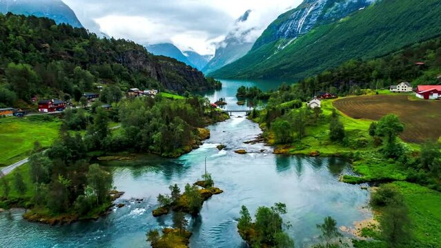 green nature landscape lake in the mountains