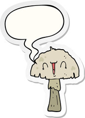 cartoon mushroom with speech bubble sticker
