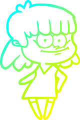 Obraz premium cold gradient line drawing of a cartoon smiling woman