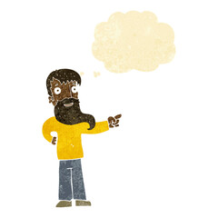 Obraz na płótnie Canvas cartoon man with beard pointing with thought bubble