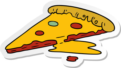 hand drawn sticker cartoon doodle of a slice of pizza