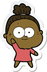 sticker of a cartoon happy old woman