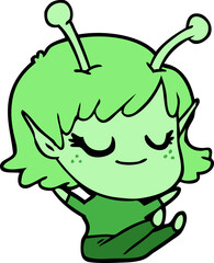 smiling alien girl cartoon sitting