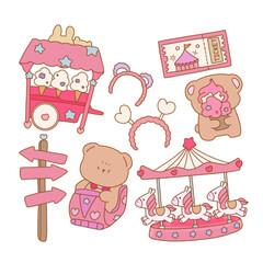 Little bear in the fun, merry-go-round, cotton candy car sales, various rides and tickets