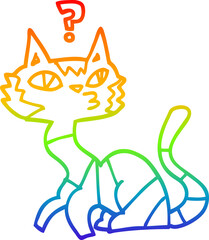 rainbow gradient line drawing of a cartoon cat