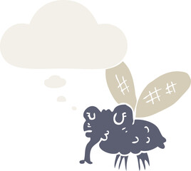 cartoon fly with thought bubble in retro style