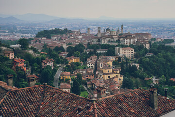 View to Bergamo from Torre Castello San Vigilio, Bergamo, Lombardy, Italia