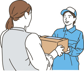 荷物を届ける作業服をきた女性ドライバー
