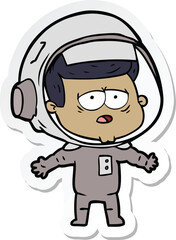 sticker of a cartoon tired astronaut