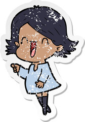 distressed sticker of a cartoon happy woman