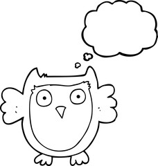 freehand drawn thought bubble cartoon owl