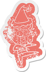 quirky cartoon distressed sticker of a crying dancer wearing santa hat