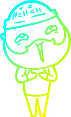 cold gradient line drawing of a cartoon happy bearded man