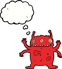 cartoon alien monster with thought bubble