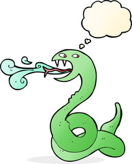 cartoon hissing snake with thought bubble