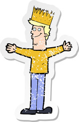retro distressed sticker of a cartoon man wearing crown