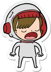 sticker of a cartoon astronaut woman explaining