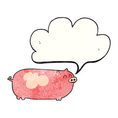freehand speech bubble textured cartoon pig