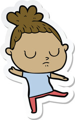 sticker of a cartoon calm woman