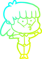 cold gradient line drawing of a cartoon whistling girl