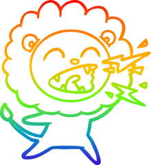 rainbow gradient line drawing of a cartoon roaring lion
