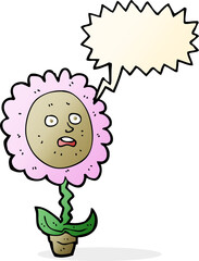 cartoon flower with face with speech bubble