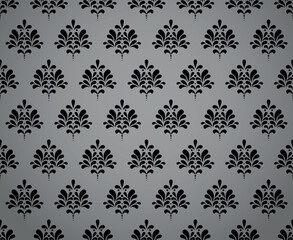 Floral pattern. Vintage wallpaper in the Baroque style. Seamless vector background. Black and gray ornament for fabric, wallpaper, packaging. Ornate Damask flower ornament