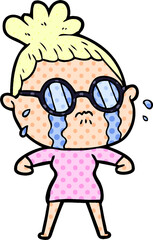 cartoon crying woman wearing spectacles