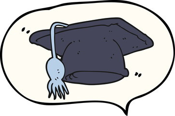 freehand drawn speech bubble cartoon graduation cap