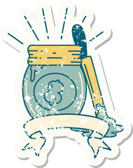 worn old sticker of a tattoo style peanut butter
