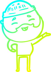 cold gradient line drawing of a cartoon happy bearded man