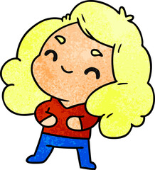 textured cartoon illustration of a cute kawaii girl