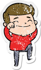 distressed sticker of a happy cartoon man