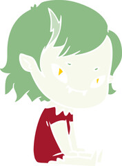 flat color style cartoon friendly vampire girl sat down