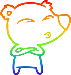 rainbow gradient line drawing of a cartoon whistling bear