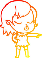 warm gradient line drawing of a cute cartoon vampire girl