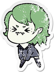 Obraz premium distressed sticker of a annoyed cartoon vampire girl