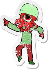 retro distressed sticker of a cartoon alien man dancing