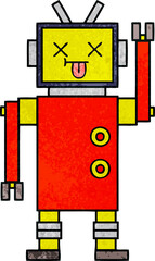 retro grunge texture cartoon of a robot