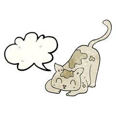 freehand speech bubble textured cartoon cat playing