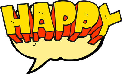 freehand drawn speech bubble cartoon word happy