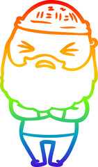 rainbow gradient line drawing of a cartoon man with beard