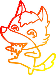 warm gradient line drawing of a cartoon hungry wolf