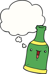 cartoon beer bottle with thought bubble