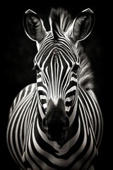 Obraz na płótnie Canvas a close up of a zebra's face with a black background. generative ai