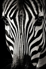 Fototapeta na wymiar a close up of a zebra's face with a black background. generative ai