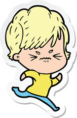 sticker of a cartoon frustrated woman
