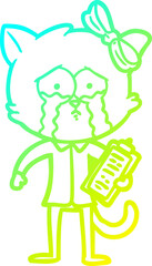 cold gradient line drawing of a cartoon cat