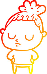 warm gradient line drawing of a cartoon calm woman